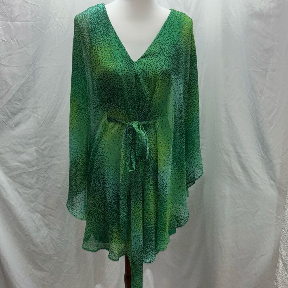 Nwt Halston Kelly Green Keg Dress Tie Front Sz 4 Sheer Caftan